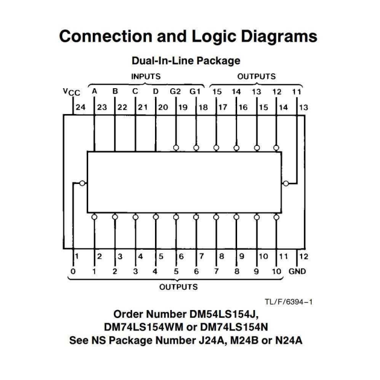 DM74LS154N (74LS154) DIP-24 4:16 Decoder/Demultiplexer Pin Şeması ( Pinout )