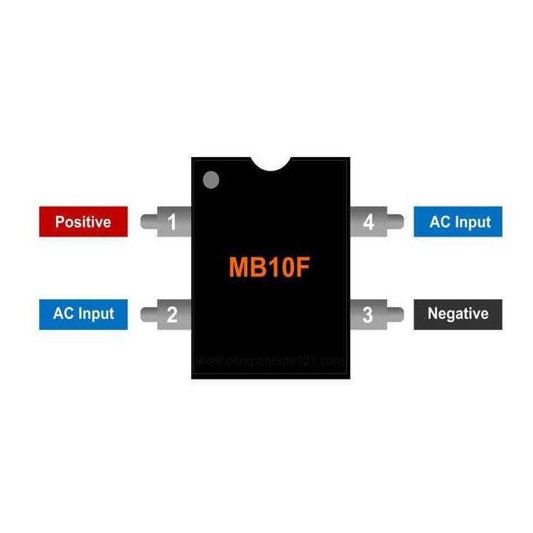 MB10F 0.8A 1000V (1kV) Tek Fazlı SMD Doğrultucu Köprü Diyot Pin Şeması ( Pinout )