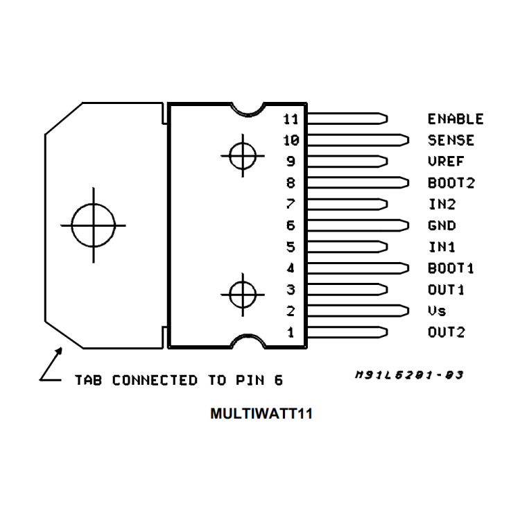 L6203, Multiwatt-11 Entegre Devre Pin Şeması ( Pinout )