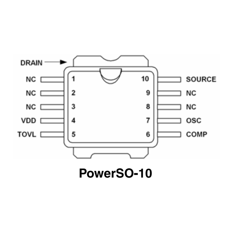 VIPER53SP, POWERSO-10 SMD Entegre Pin Şeması ( Pinout )