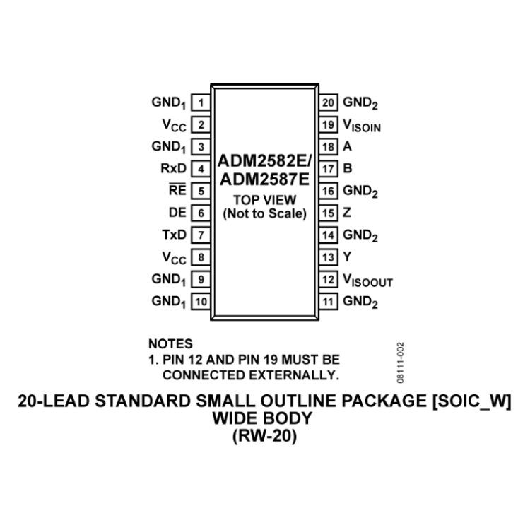 ADM2587EBRWZ, ADM2587E SOIC-20W Entegre Devre Pin Şeması ( Pinout )