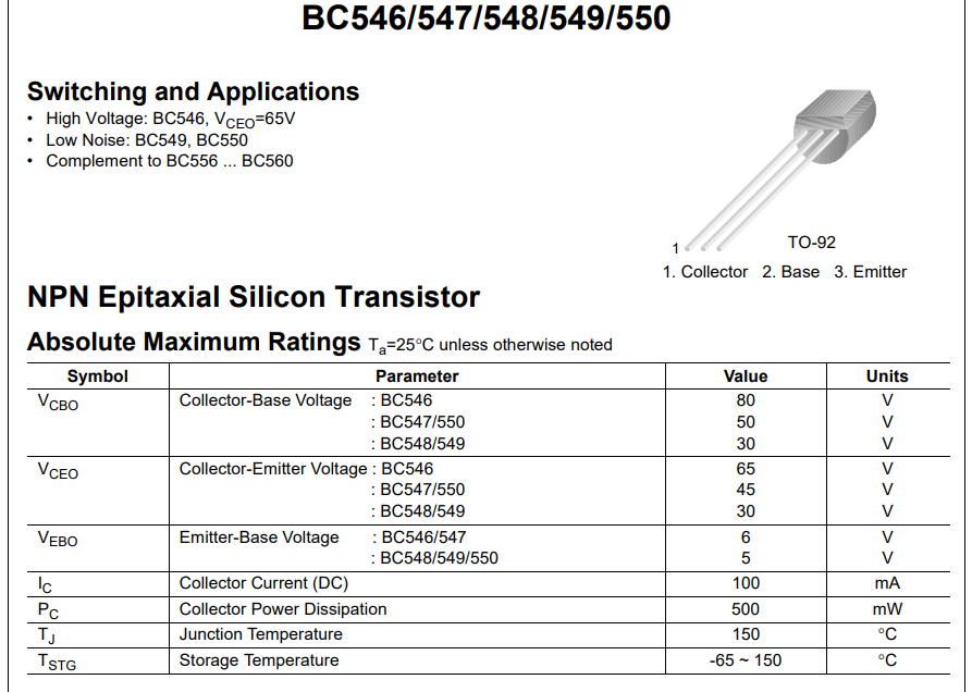 BC547 Datasheet örnek kısım